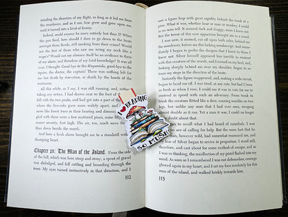Cute mushroom magnetic bookmark with red toadstool, books, and “I love reading so mush” quote