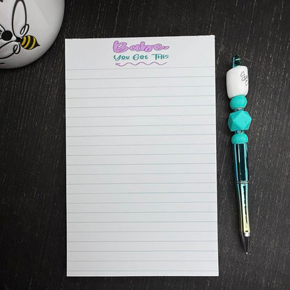 5x7 motivational notepad with “Babe, You Got This” at the top, lined pages, and 50 sheets – perfect for notes, lists, and journaling.
