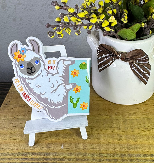 “Funny llama magnetic bookmark with flower crown and ‘Am I the Drama Llama?’ text”