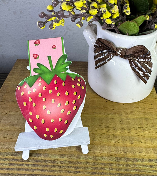 Cute strawberry magnetic bookmark with pink background and yellow seed details